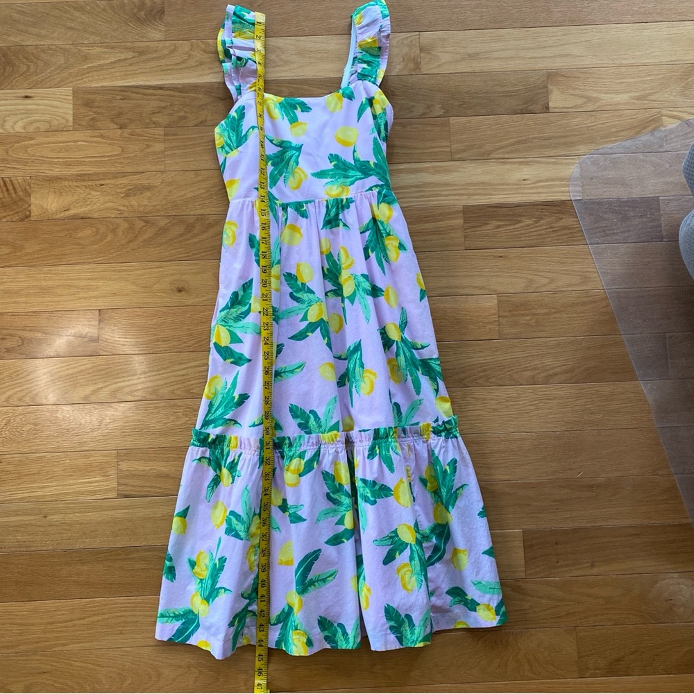 J.Crew Lemon Print Ruffle Strap Tiered Midi Dress Pink Yellow Size 00 - Picture 6 of 8